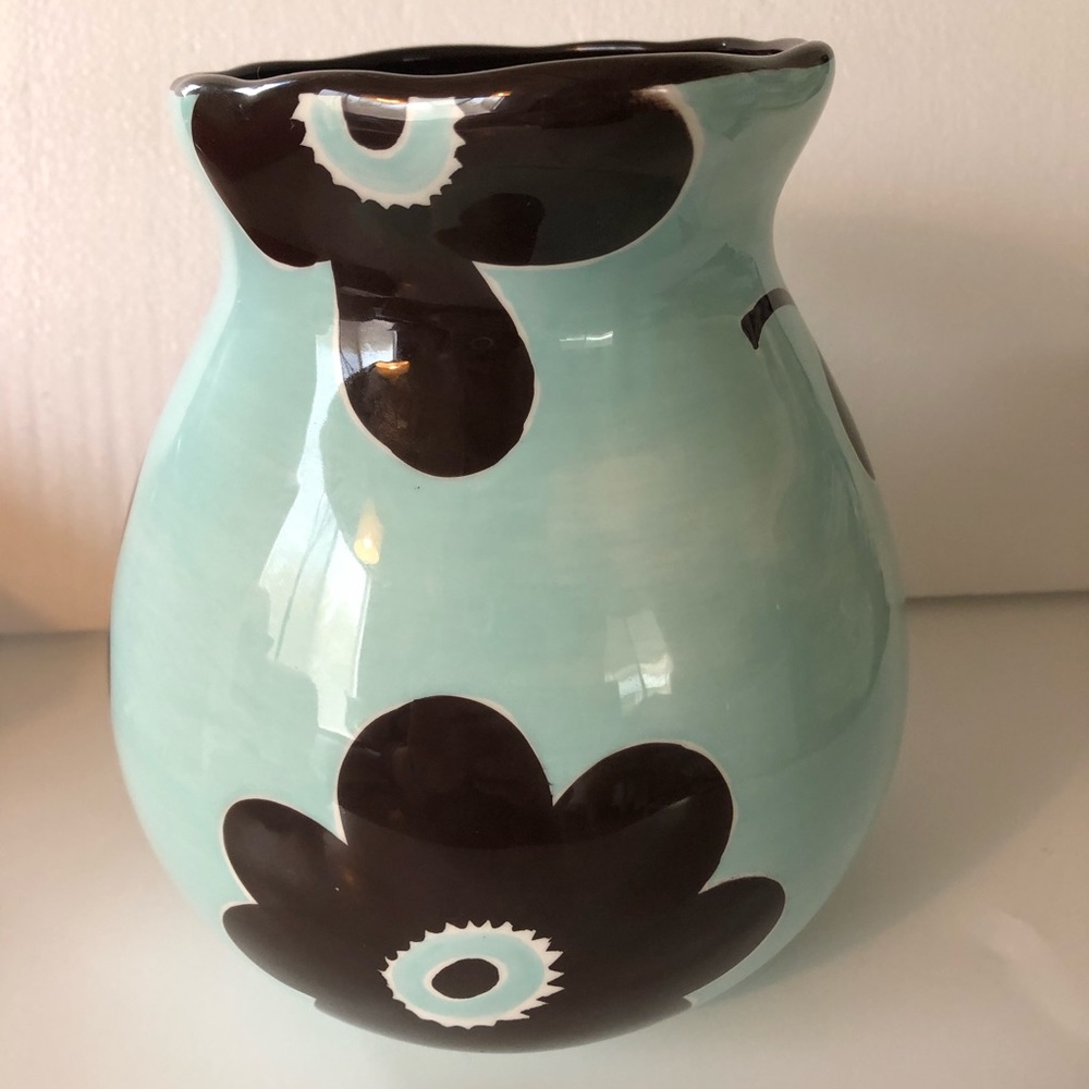 Laurie Gates Gatesware Pitcher Robin Egg Blue with Cocoa Brown Flowers NO PLATE - Picture 5 of 5